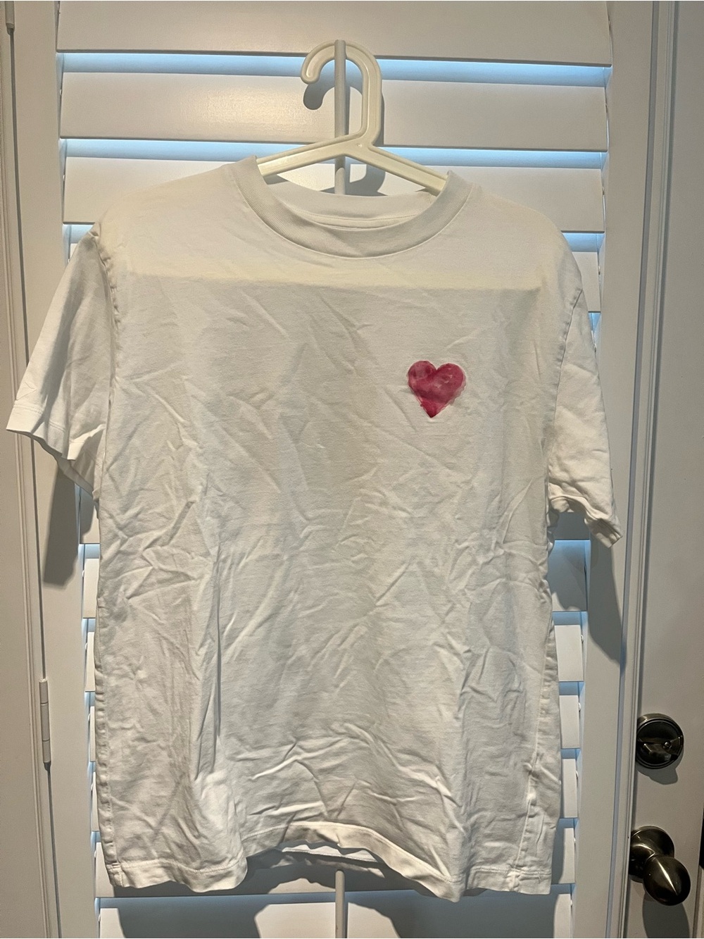 Uniqlo White T-Shirt with Pink Heart Chest Graphic